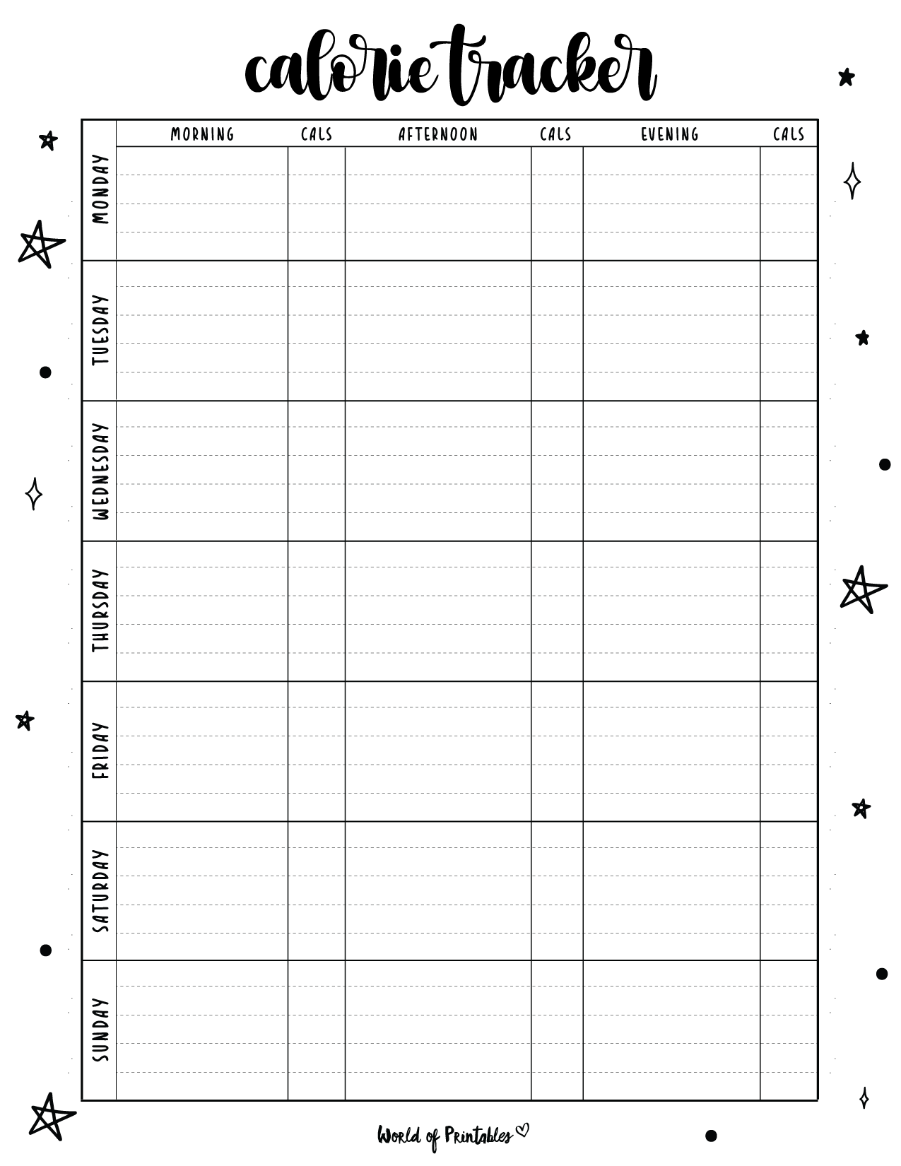 free printable calorie tracker - world of printables